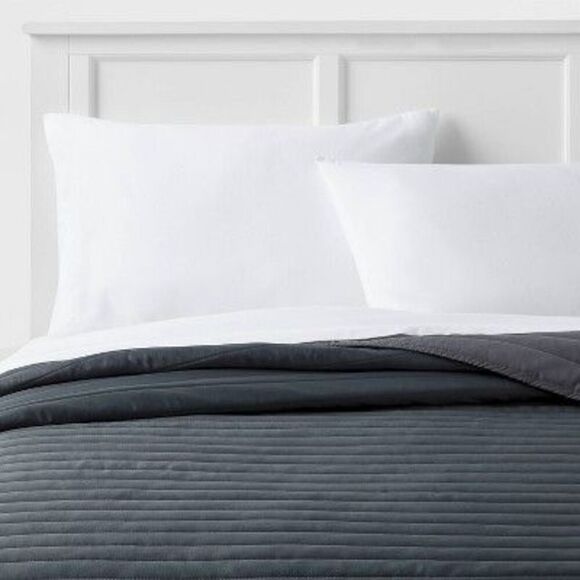 Open Box - Room Essentials - King Satin Quilt Dark Gray - Room Essentials Gray - Picture 1 of 2